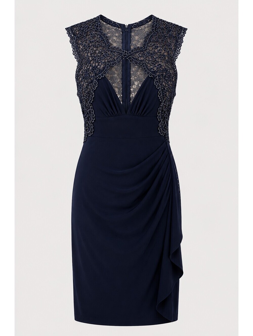 Cache Navy Lace Beaded Cocktail Dress Women's US4 NWOT